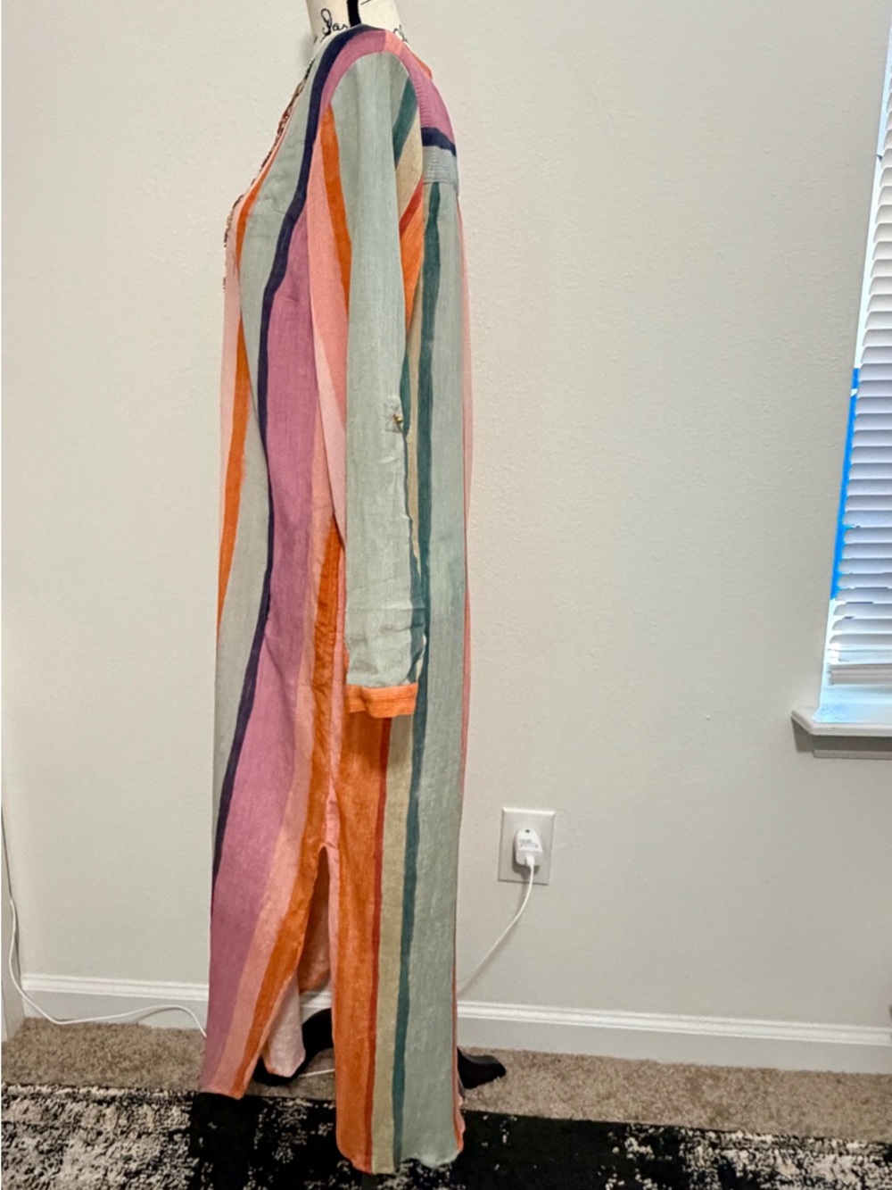 Soft Surroundings Aruba Caftan Striped Embroidered Maxi Dress Gauzy Resort Vacay - Picture 14 of 15
